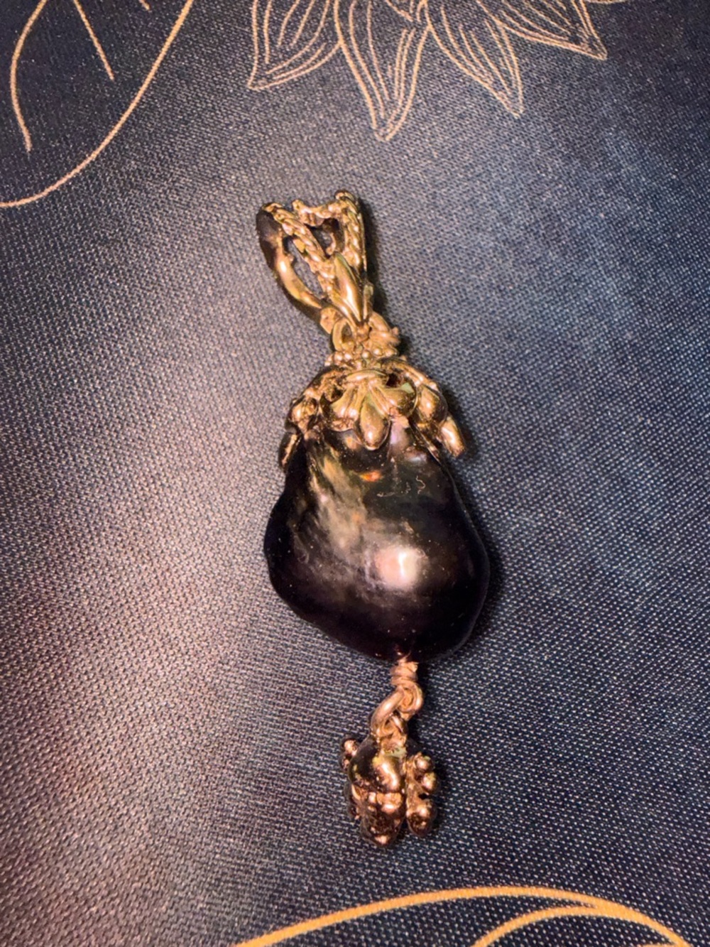 One of a kind, handmade Sterling Silver Black Baroque Pearl Pendant Necklace